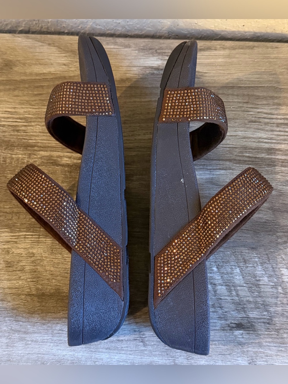 FitFlop Lottie Shimmercrystal Slides Brown Size 8 - Picture 7 of 9
